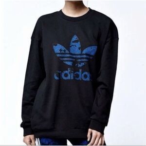 ADIDAS Women’s Black Blue Long Sleeve Trefoil Floral Sweatshirt Small